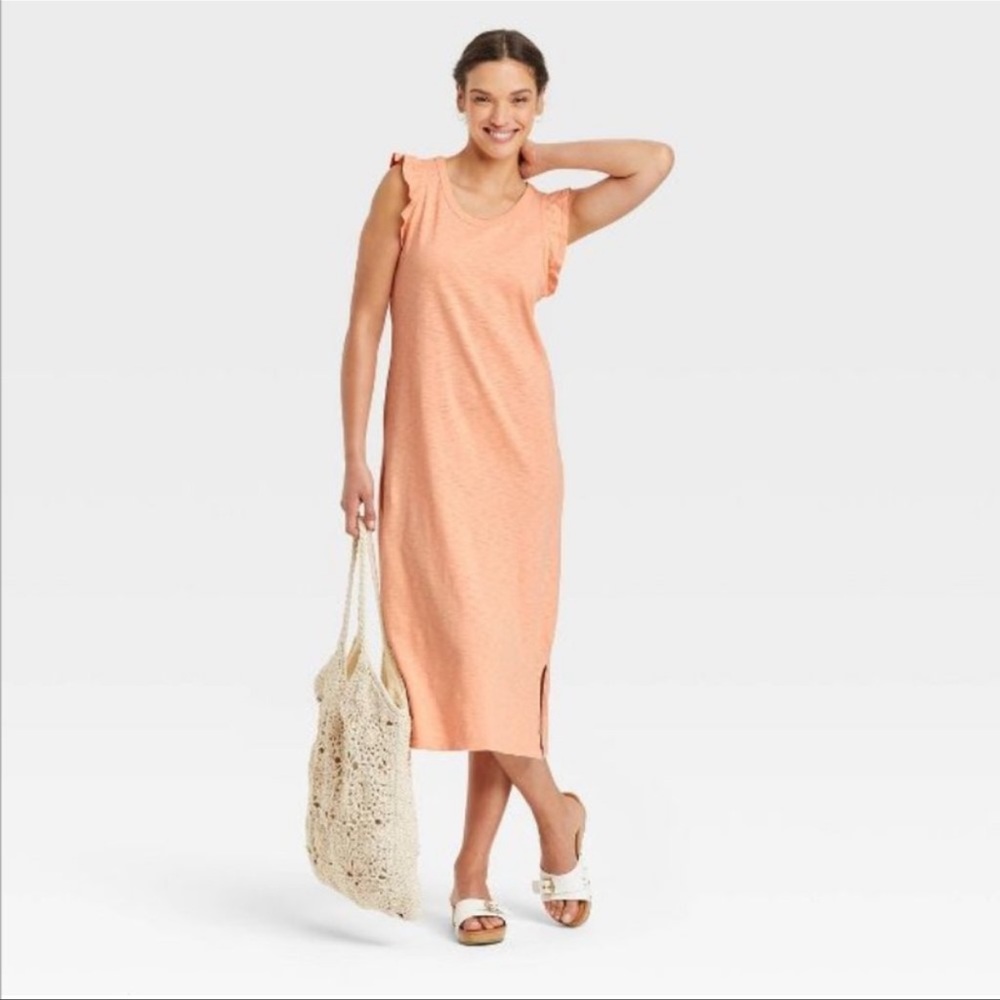 2/$20   Universal Thread Ruffle Tank Dress -Coral